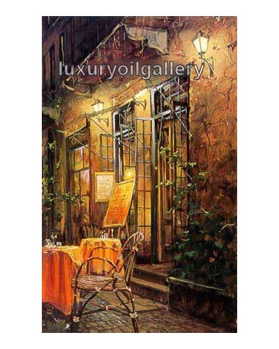 ציור שמן של בית קפה באחד מרחובות הציוריים של ונציה